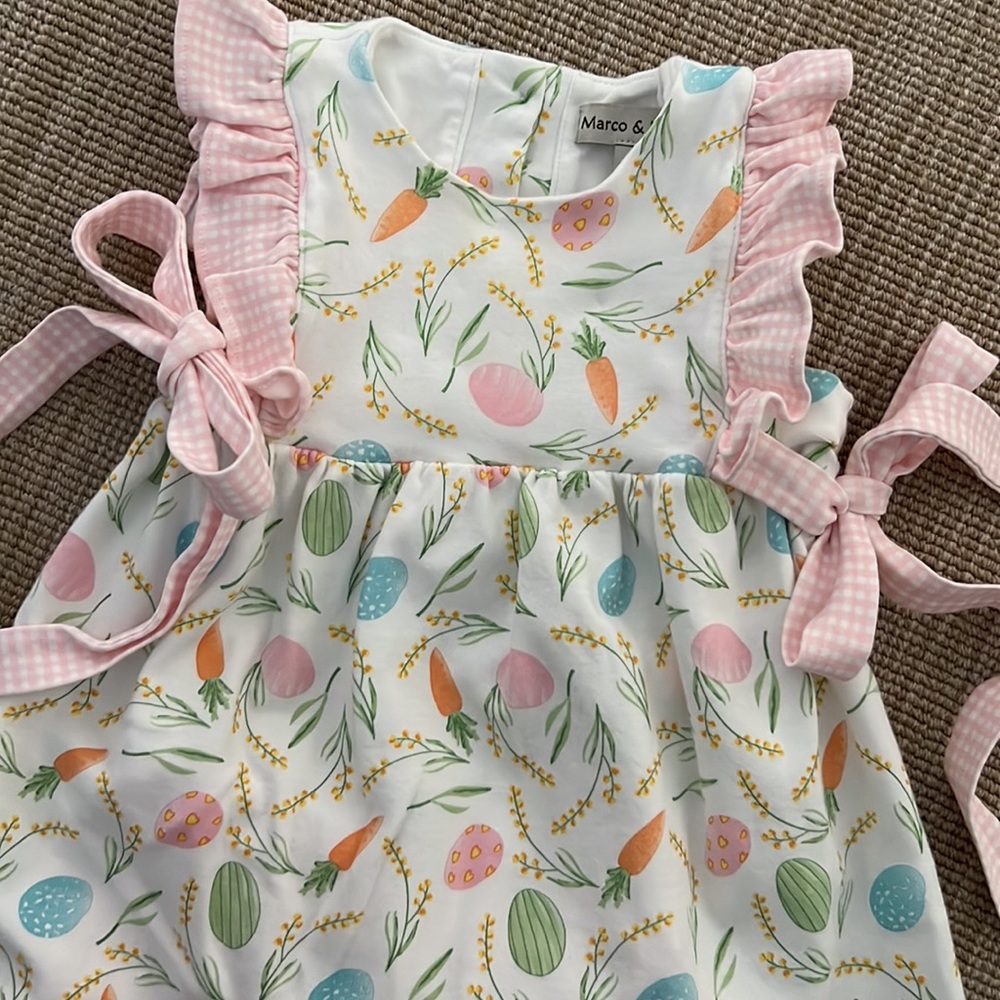 Marco & Lizzy Easter Eggs Dress With Pink Gingham Bows & Bloomers - Picture 4 of 5